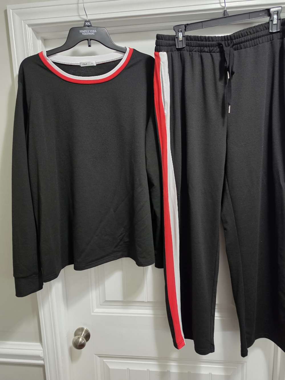 Womens Black Lounge Set with Red & White Stripes